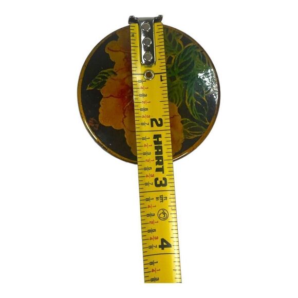 Hand-Painted Floral Black Lacquer Ring Jewelry Trinket Box Vintage Round Flowers - Picture 8 of 8